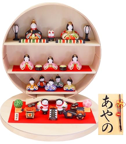 Amazon.co.jp: ミニ雛人形『彩寿雛 木製七段飾り 茶 3262』ポリレジン